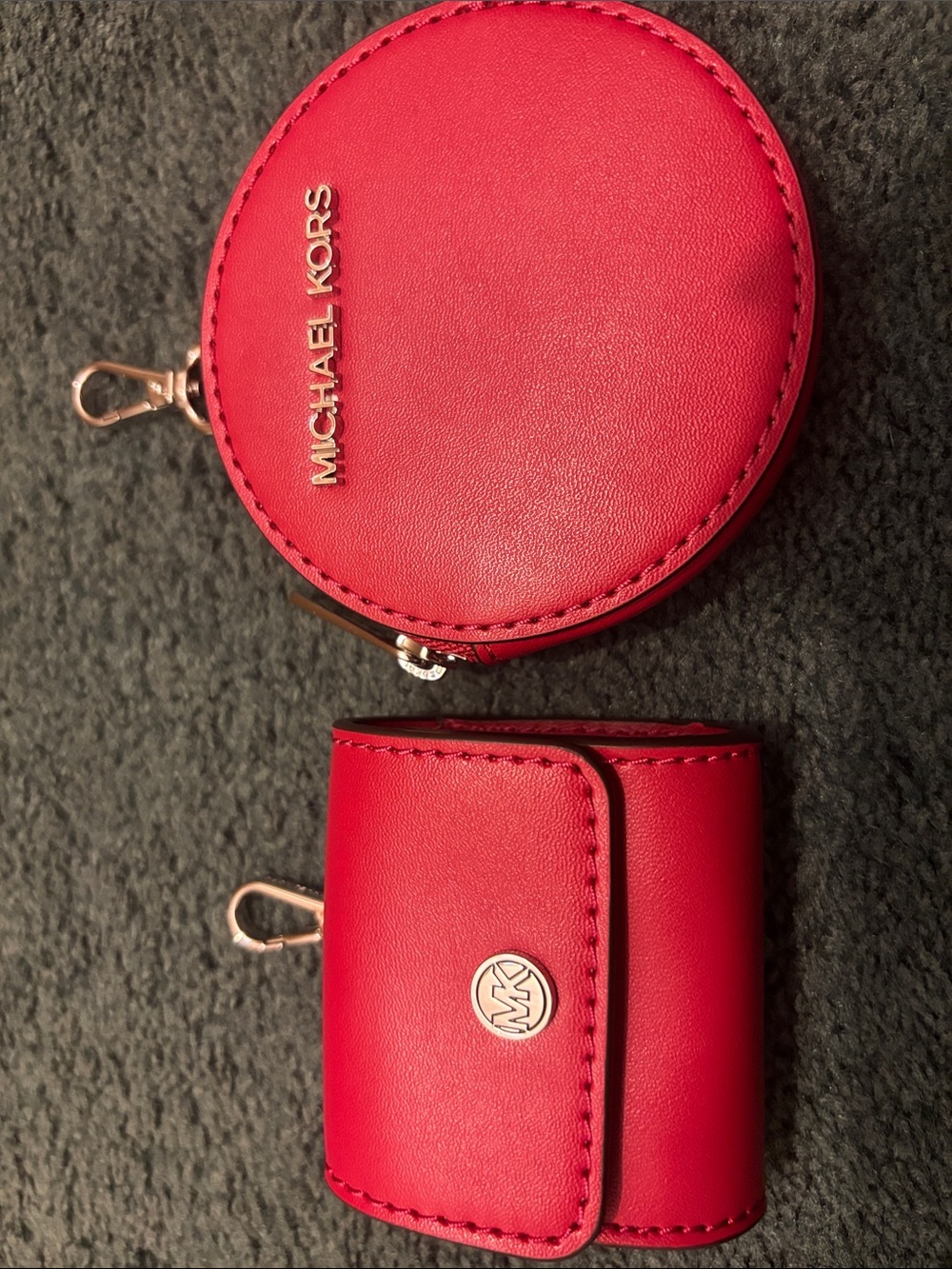 Michael Kors Red Leather Coin Pouch and Key Holder Set
